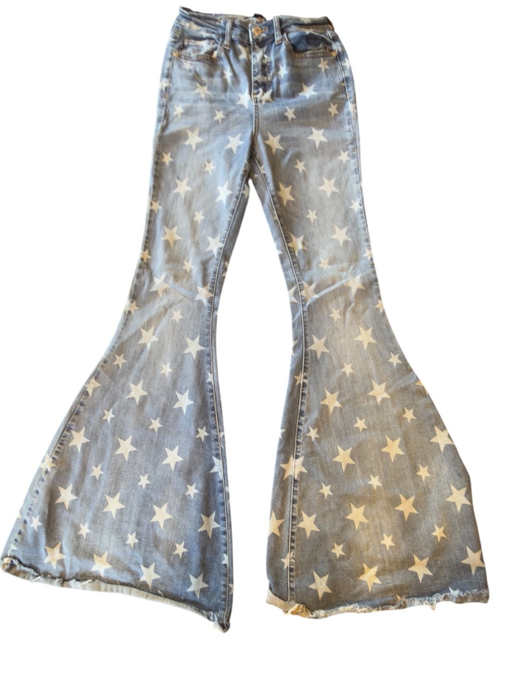 Judy Blue Super Flare Fit Bell Bottom Light Blue Star Print Flared Women's Jeans